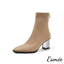 將圖片載入圖庫檢視器 Khaki-Suede-Ankle-Boots-with-Rhinestone-Heels-product-shots-white-background