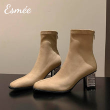 將圖片載入圖庫檢視器 Khaki-Suede-Ankle-Boots-with-Rhinestone-Heels-product-shots