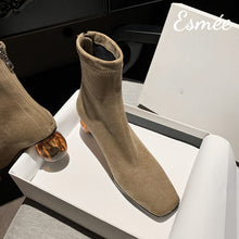 將圖片載入圖庫檢視器 Khaki-Suede-Ankle-Boots-with-Round-Transparent-Heels-product-shots