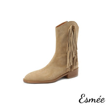 將圖片載入圖庫檢視器 Khaki-Suede-Cowboy-Boots-with-Vassel-Design-product-shots-white-background