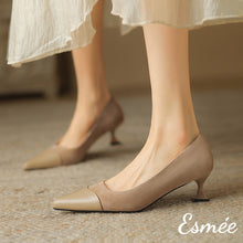 Load image into Gallery viewer, Khaki-Suede-High-Heels-with-Leather-Toe-Cap-model-shots