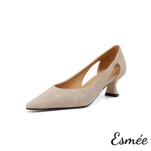 Load image into Gallery viewer, Khaki-Suede-High-Heels-with-Special-Cutting-Design-product-shots-white-background