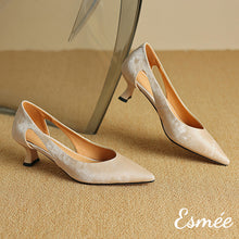 Load image into Gallery viewer, Khaki-Suede-High-Heels-with-Special-Cutting-Design-product-shots