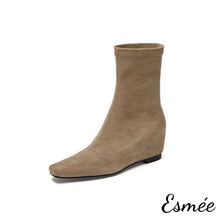 將圖片載入圖庫檢視器 Khaki-Suede-Invisible-Increased-Height-Ankle-Boots-product-shots-white-background