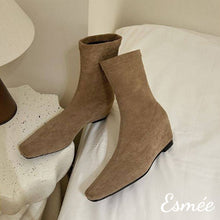 將圖片載入圖庫檢視器 Khaki-Suede-Invisible-Increased-Height-Ankle-Boots-product-shots