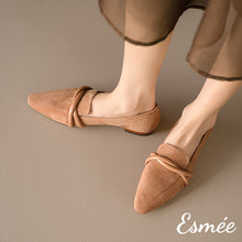 Load image into Gallery viewer, Khaki-Suede-Loafers-with-Leather-Straps-Design-model-shots