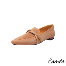 Load image into Gallery viewer, Khaki-Suede-Loafers-with-Leather-Straps-Design-product-shots-white-background