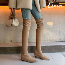 Load image into Gallery viewer, Khaki-Suede-Over-Knee-Long-Boots-with-Invisible-Increased-Height-Design-model-shots