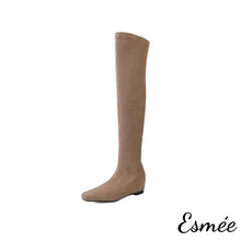 Load image into Gallery viewer, Khaki-Suede-Over-Knee-Long-Boots-with-Invisible-Increased-Height-Design-product-shots-white-background