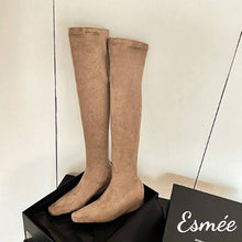 Load image into Gallery viewer, Khaki-Suede-Over-Knee-Long-Boots-with-Invisible-Increased-Height-Design-product-shots