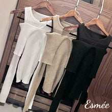 將圖片載入圖庫檢視器 Korean-Cotton-Knitwear-with-Layered-Top-and-Off-shoudler-Design-product-shots