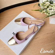 Load image into Gallery viewer, Lavendar-Leather-Slingback-with-Metallic-Toe-Cap-product-shots