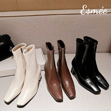 Load image into Gallery viewer, Leather-Ankle-Boots-with-7cm-Block-Heels-product-shots