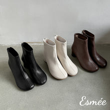 Load image into Gallery viewer, Leather-Ankle-Boots-with-Round-Toe-and-Cylinder-Heels-product-shots