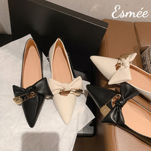Load image into Gallery viewer, Leather-Flats-with-Big-Bow-Knot-and-Pin-Buckle-Design-product-shots