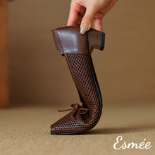 Load image into Gallery viewer, Leather-Flats-with-Bow-Knot-and-Peep-Toe-Design-product-shots-detail