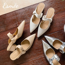 將圖片載入圖庫檢視器 Leather-High-Heel-Mules-with-Bow-Knot-Straps-product-shots