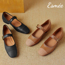 Load image into Gallery viewer, Leather-Maryjanes-with-Rattan-Toe-Cap-product-shots