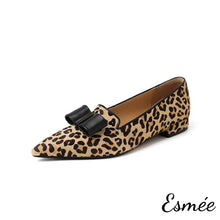 Load image into Gallery viewer, Leopard-Horsehair-Pointed-Loafers-with-Bow-Knot-Design-product-shots-white-background