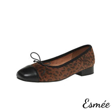 Load image into Gallery viewer, Leopard-Leather-Ballets-with-Bow-Knot-and-Black-Toe-Cap-product-shots-white-background