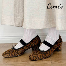 將圖片載入圖庫檢視器 Leopard-Leather-High-Heel-Maryjane-with-Bow-Knot-Design-model-shots