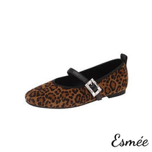 Load image into Gallery viewer, Leopard-Suede-Rounded-Toe-Maryjanes-with-Rhinestone-Buckle-Design-product-shots-white-background
