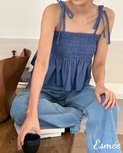 Load image into Gallery viewer, Light-Blue-Ruffled-Cotton-Top-model-shots-1