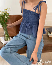 Load image into Gallery viewer, Light-Blue-Ruffled-Cotton-Top-model-shots