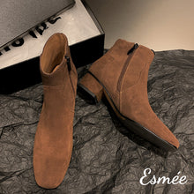 Load image into Gallery viewer, Light-Brown-Suede-High-Heel-Ankle-Boots-product-shots