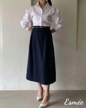 將圖片載入圖庫檢視器 Navy-Korean-Cotton-Shirt-Dress-with-Belt-Design-model-shots-1