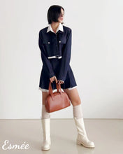 將圖片載入圖庫檢視器 Navy-Korean-Denim-Dress-with-Contrast-Layering-Design-model-shots