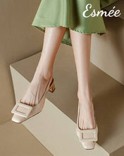 Load image into Gallery viewer, Nude-Leather-High-Heel-Slingback-with-Buckle-Design-model-shots