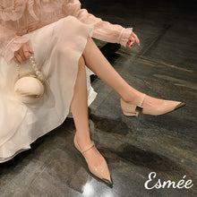 將圖片載入圖庫檢視器 Nude-Patent-Leather-Mary-Janes-with-Silver-Toe-Cap-model-shots