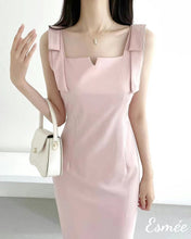 將圖片載入圖庫檢視器 Pink-Korean-Cotton-One-Piece-with-Wide-Bow-Knot-Straps-model-shots-1