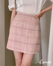 Load image into Gallery viewer, Pink-Korean-Tweed-Fabrics-A-Line-Skirt-model-shots-2
