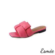 Load image into Gallery viewer, Pink-Leather-Flat-Sandals-with-Thick-Woven-Design-product-shots-white-background