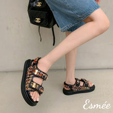 將圖片載入圖庫檢視器 Rainbow-Textured-Tweed-Sandals-with-Thickened-Outsole-model-shots