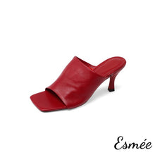 Load image into Gallery viewer, Red-Leather-High-Heel-Sandals-with-Stiletto-Heels-product-shots-white-background