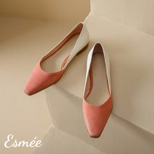 Load image into Gallery viewer, Salmon-Pink-Dual-Color-Leather-Low-Heels-with-D_Orsay-Design-product-shots