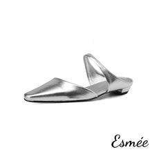將圖片載入圖庫檢視器 Silver-Leather-Flat-Mules-with-Straps-Design-product-shots-white-background