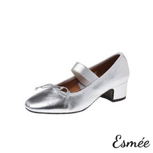 將圖片載入圖庫檢視器 Silver-Leather-High-Heel-Maryjane-with-Bow-Knot-Design-product-shots-white-background