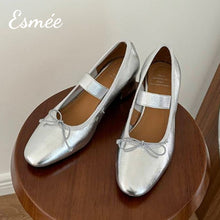將圖片載入圖庫檢視器 Silver-Leather-High-Heel-Maryjane-with-Bow-Knot-Design-product-shots