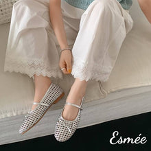 Load image into Gallery viewer, Silver-Leather-Maryjanes-with-Woven-Design-model-shots