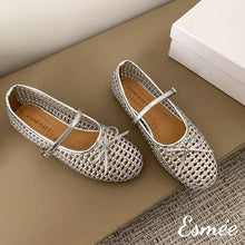 Load image into Gallery viewer, Silver-Leather-Maryjanes-with-Woven-Design-product-shots