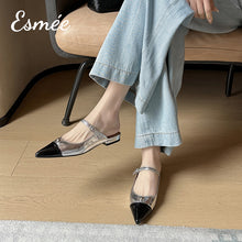 將圖片載入圖庫檢視器 Silver-Leather-Mules-with-Black-Toe-Cap-model