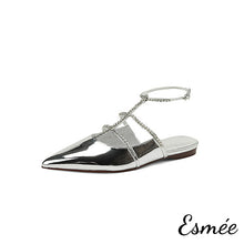 Load image into Gallery viewer, Silver-Patent-Leather-Sandals-with-Diamond-Caged-Straps-product-shots-white-background