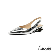 將圖片載入圖庫檢視器 Silver-Patterned-Leather-Slingback-with-Special-Designed-Heels-product-shots-white-background