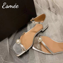 Load image into Gallery viewer, Silver-Silk-Sandals-with-Pearl-Design-product-shots