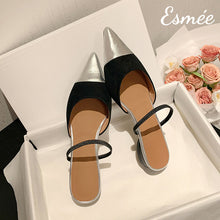 Load image into Gallery viewer, Silver-Suede-Flat-Mules-with-Metallic-Toe-Cap-product-shots
