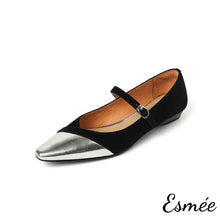 將圖片載入圖庫檢視器 Silver-Suede-Maryjanes-with-Hedge-Heels-and-Metallic-Toe-Cap-product-shots-white-background